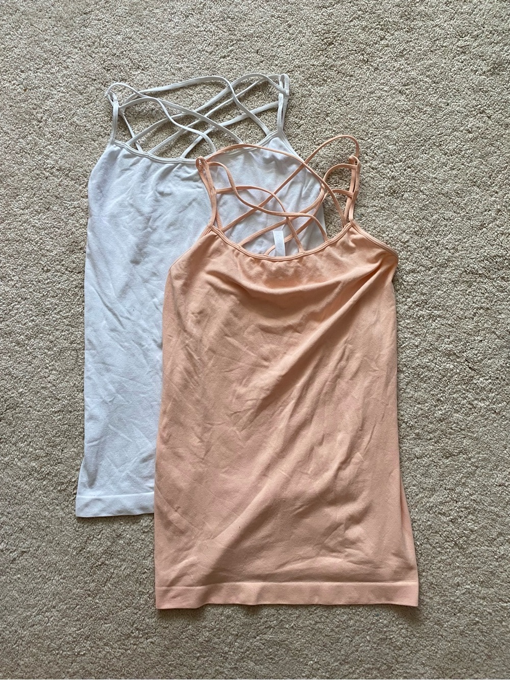 Nikibiki Peach and White Crisscross Strap Camisole Set